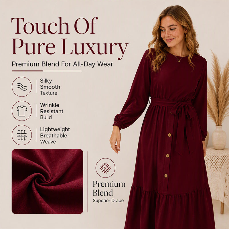 Women's Long Sleeve Maxi Dress with Belt