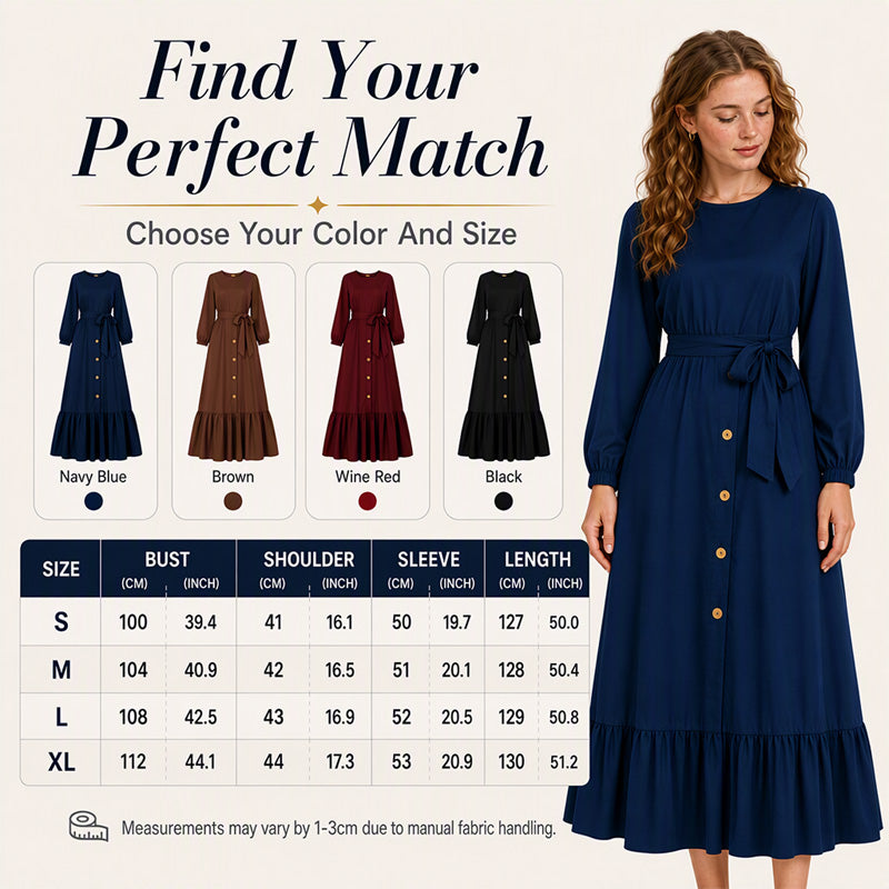 Women's Long Sleeve Maxi Dress with Belt