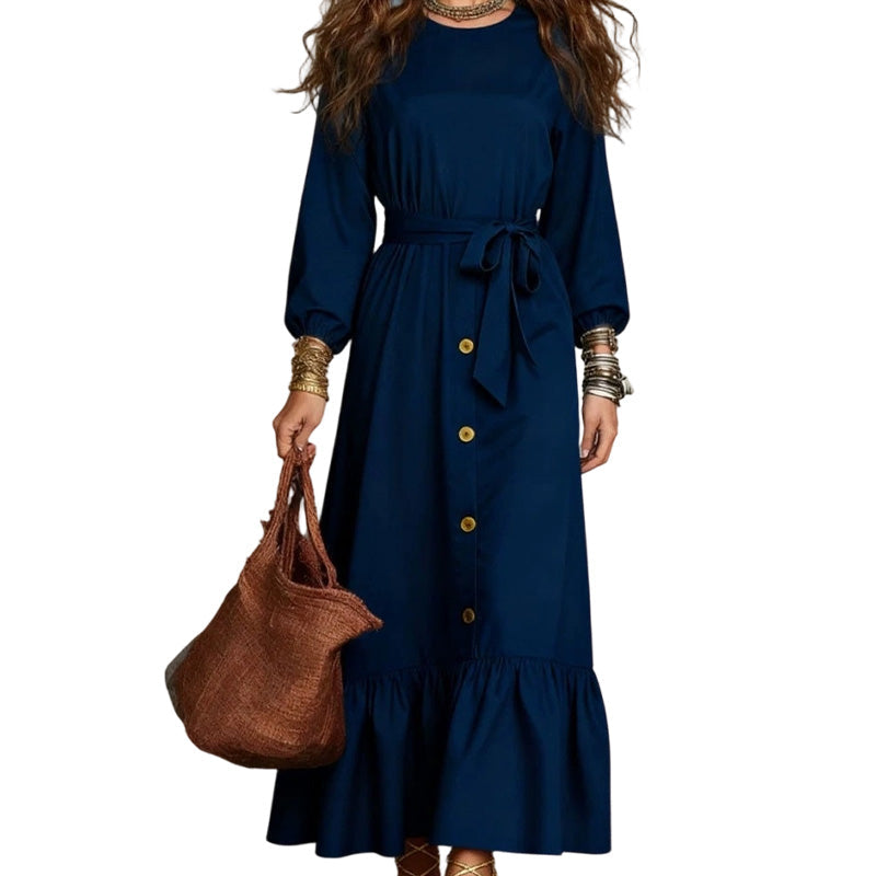 Women's Long Sleeve Maxi Dress with Belt