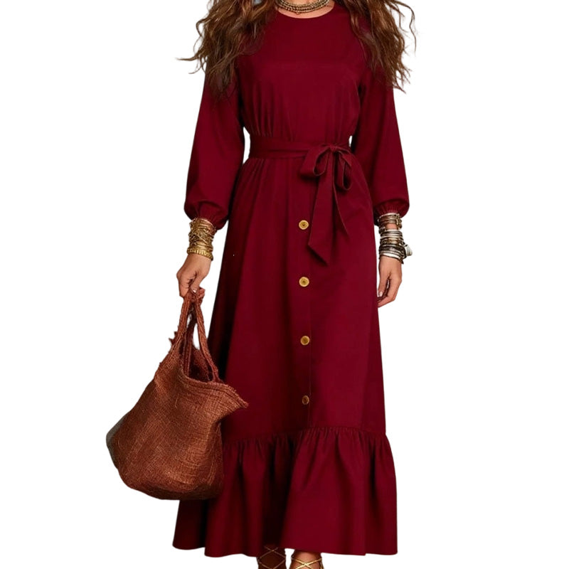 Women's Long Sleeve Maxi Dress with Belt