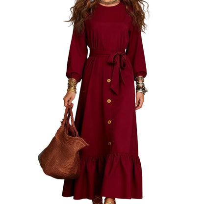 Women's Long Sleeve Maxi Dress with Belt