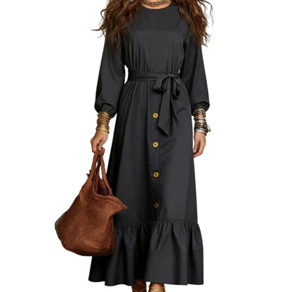 Women's Long Sleeve Maxi Dress with Belt
