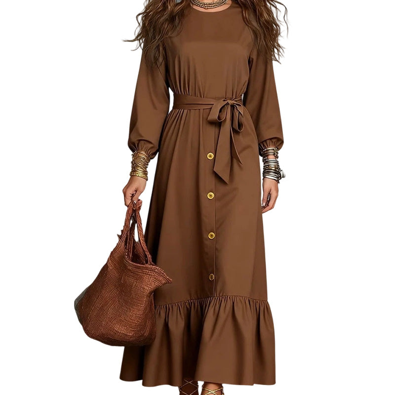 Women's Long Sleeve Maxi Dress with Belt