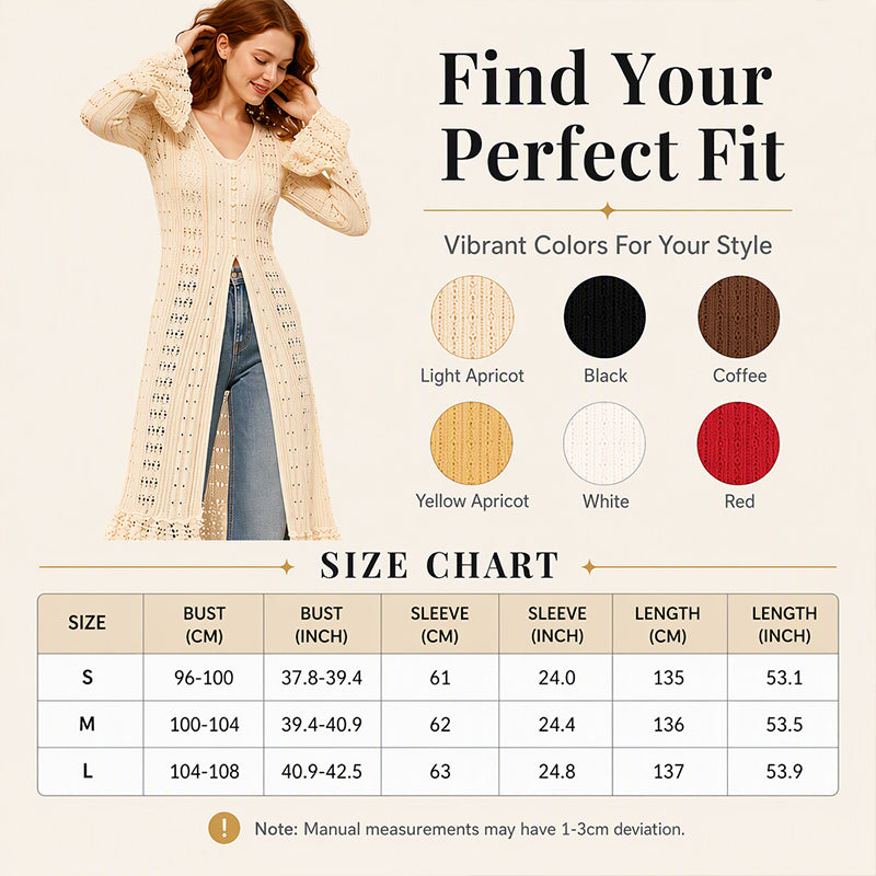 Women's Flare Sleeve Crochet Knit Maxi Cardigan