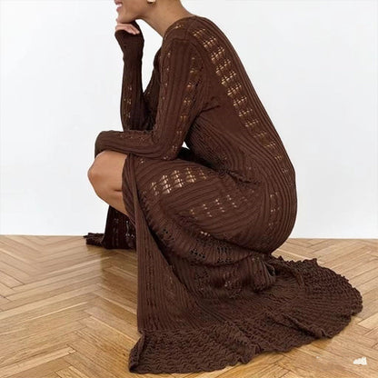 Women's Flare Sleeve Crochet Knit Maxi Cardigan