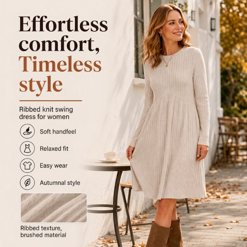 Women's Ribbed Knit A-Line Midi Dress