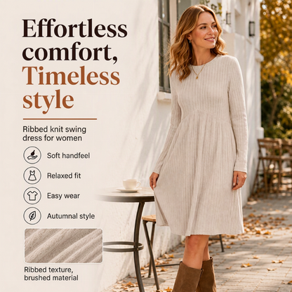 Women's Ribbed Knit A-Line Midi Dress