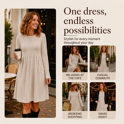 Women's Ribbed Knit A-Line Midi Dress