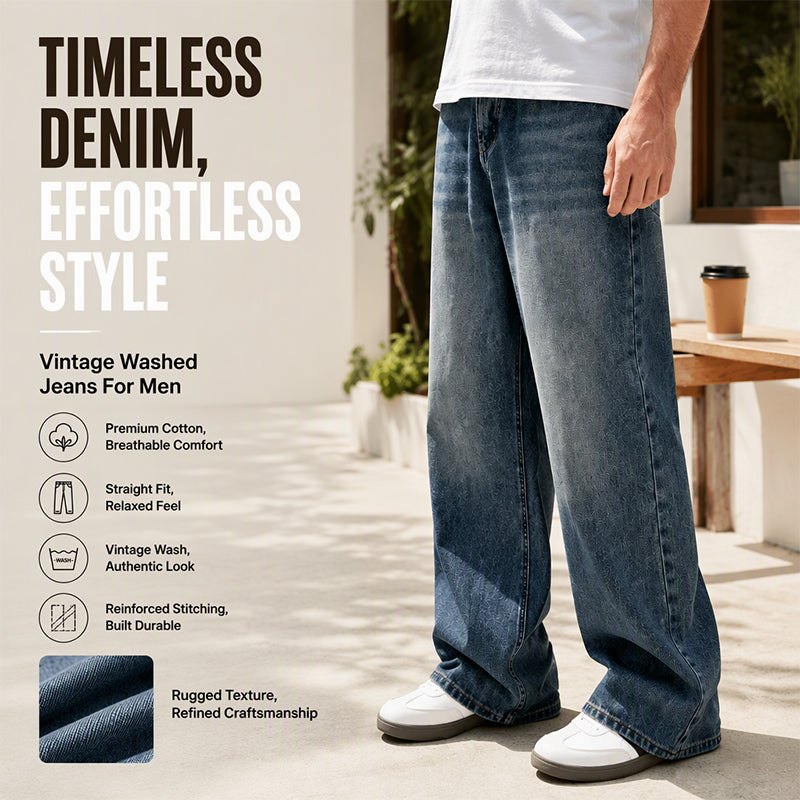 Men's Retro Distressed Wide-Leg Jeans
