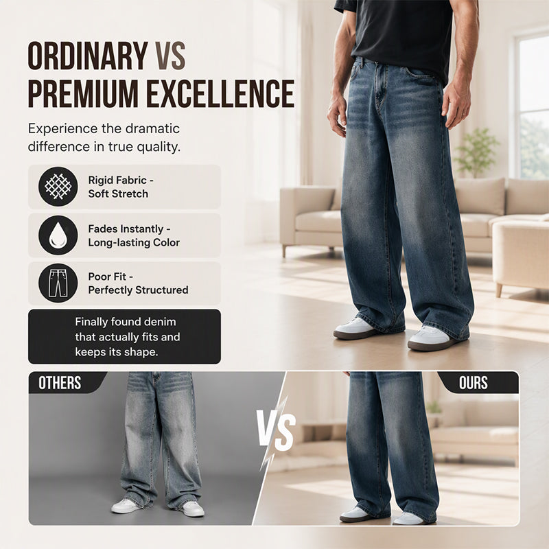 Men's Retro Distressed Wide-Leg Jeans