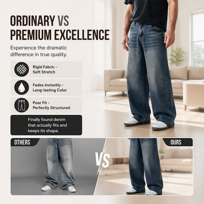 Men's Retro Distressed Wide-Leg Jeans