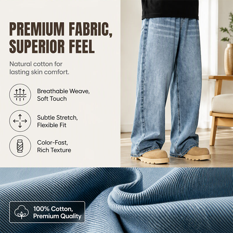Men's Retro Distressed Wide-Leg Jeans