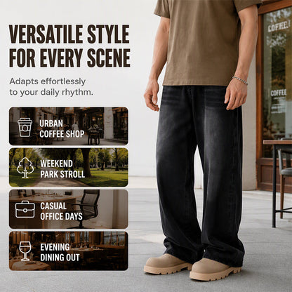 Men's Retro Distressed Wide-Leg Jeans