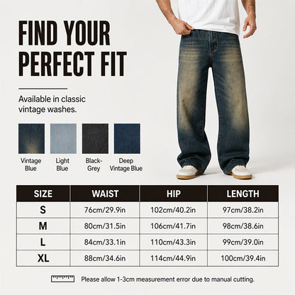 Men's Retro Distressed Wide-Leg Jeans
