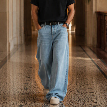 Men's Retro Distressed Wide-Leg Jeans