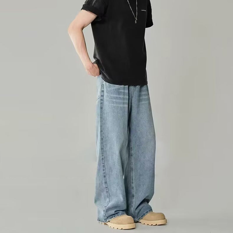 Men's Retro Distressed Wide-Leg Jeans