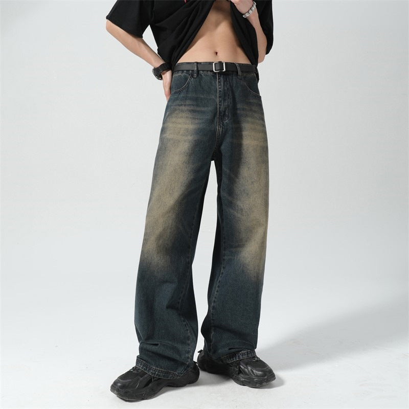 Men's Retro Distressed Wide-Leg Jeans