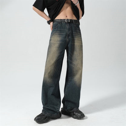 Men's Retro Distressed Wide-Leg Jeans