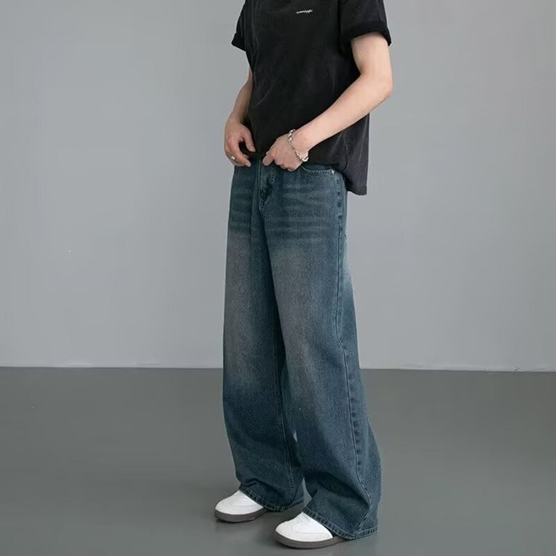Men's Retro Distressed Wide-Leg Jeans