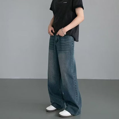 Men's Retro Distressed Wide-Leg Jeans