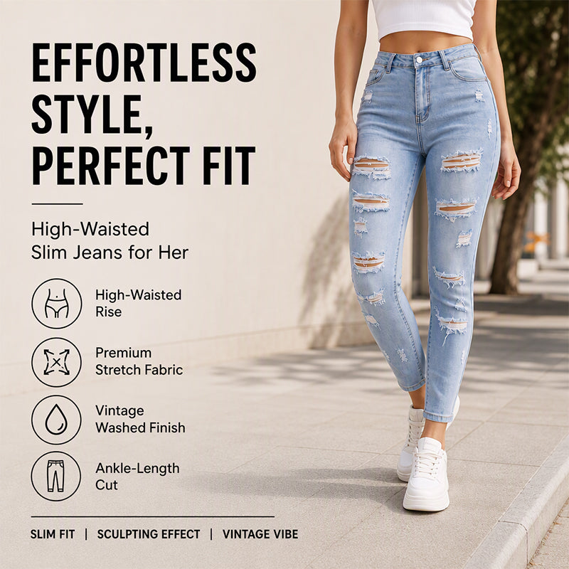 Women's Stretchy Distressed Slim Fit Jeans
