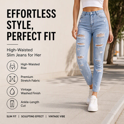 Women's Stretchy Distressed Slim Fit Jeans