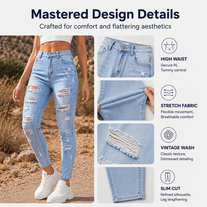 Women's Stretchy Distressed Slim Fit Jeans