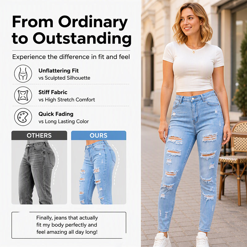 Women's Stretchy Distressed Slim Fit Jeans