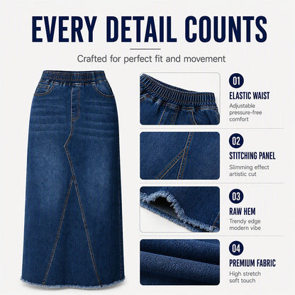 Women's Elastic Waist Patchwork Denim Maxi Skirt