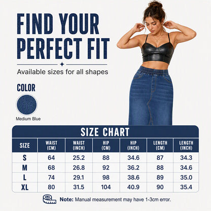 Women's Elastic Waist Patchwork Denim Maxi Skirt