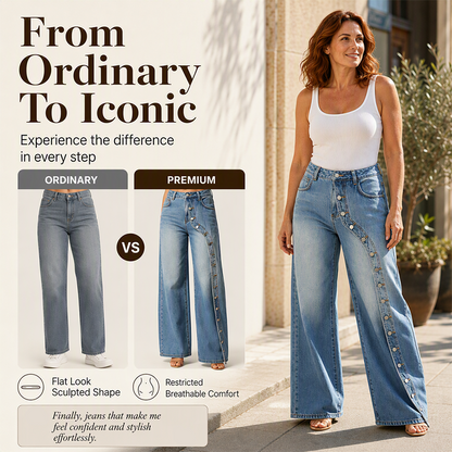 Women's Vintage Side Button Wide-Leg Jeans