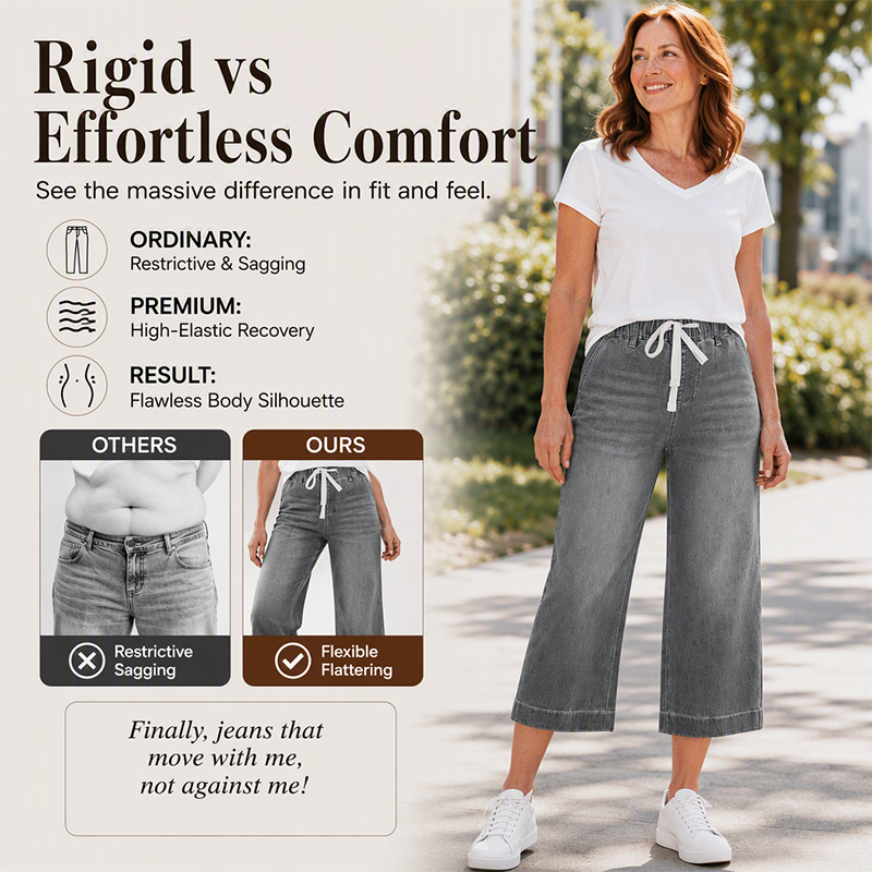 Women's Elastic Waist Drawstring Cropped Jeans