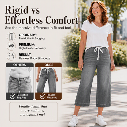 Women's Elastic Waist Drawstring Cropped Jeans