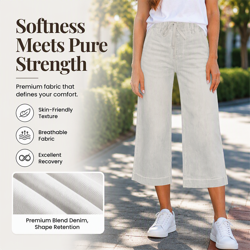 Women's Elastic Waist Drawstring Cropped Jeans