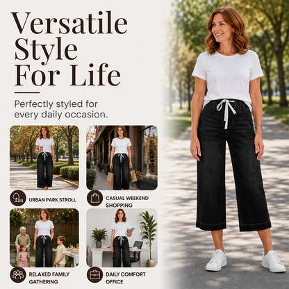 Women's Elastic Waist Drawstring Cropped Jeans