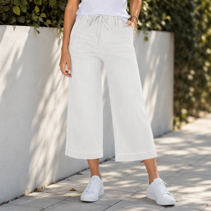 Women's Elastic Waist Drawstring Cropped Jeans