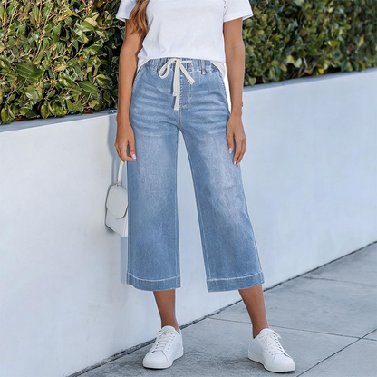 Women's Elastic Waist Drawstring Cropped Jeans